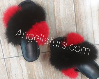 New Real BLack and Red FOX Fur SLIDES!