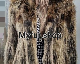 ON SALE!RACCOON Hooded Fur jacket!Brand New Real Natural Genuine Fur