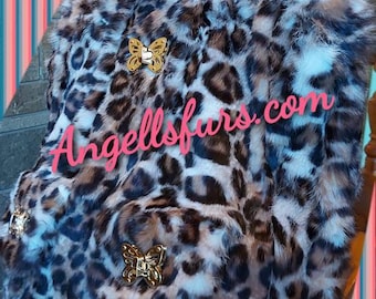 ANIMAL PRINT BIG Rabbit Fur Bag!Brand New Real Natural Genuine Fur!