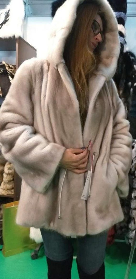 HOODED FULLPELTS MINK Coat!Brand New Real Natural Genuine Fur
