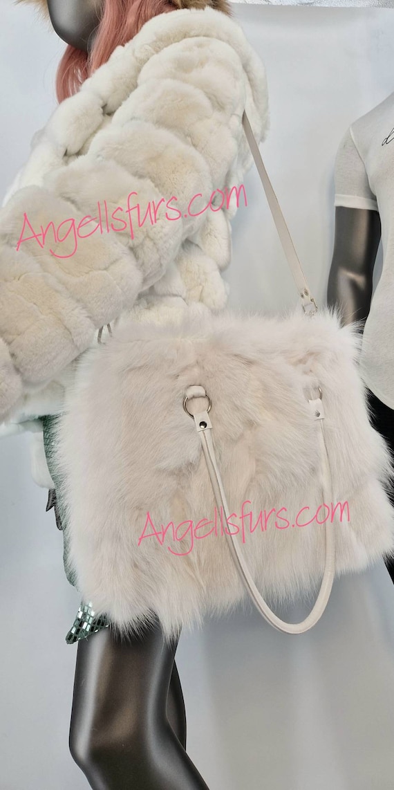 ホワイトフォックス　原皮 ホワイトフォックスファーバッグ！新品本物の天然本毛皮！ - Etsy 日本