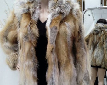 HOODED RED FOX Coat!Brand New Real Natural Genuine Fur