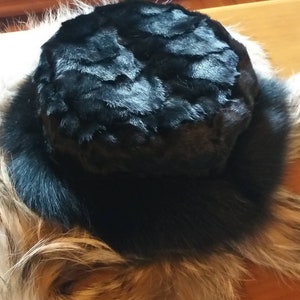 BLACK MINK HAT with Black Fox!Brand New Real Natural Genuine Fur!