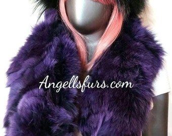 PURPLE FOX SCARF!Brand New Real Natural Genuine Fur!