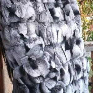 REX in chinchila color Fur coat with Fox collar!Brand New Real Natural Genuine Fur
