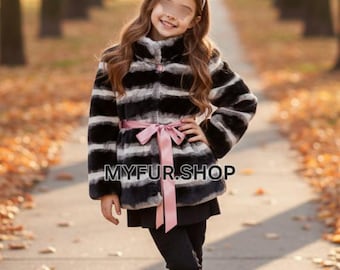 KID'S Natural Real REX in Chinchila color Fur coat!