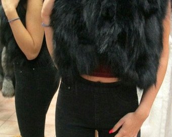 FOX FUR BOLERO Vest!Brand New Real Natural Genuine Fur!