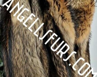 MEN'S MID CALF Finn  Raccoon Coat with Big Collar!Brand New Real Natural Genuine Fur!