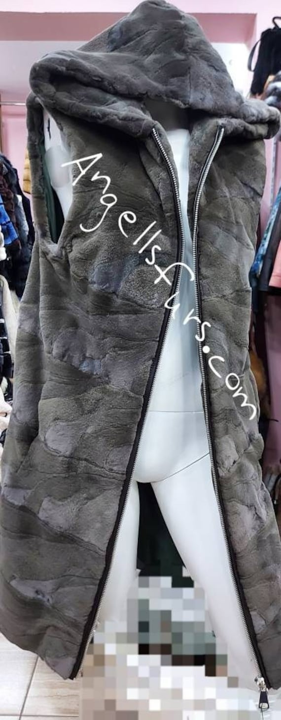 Mink vest with clearance hood