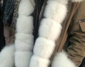 PARKA Hooded Jacket with Full WHITE FOX! Removable cuffs!Brand New Real Natural Genuine Fur