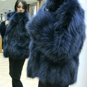 FOX BLUE COLOR Fur Jacket!Fluffy!Order Any color!Brand New Real Natural Genuine Fur!