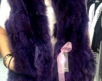 HOODED PURPLE FOX Vest!Brand New Real Natural Genuine Fur!
