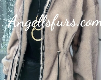 New!Natural Real Superior Quality FULLSKINS Light beige MINK Fur Coat!