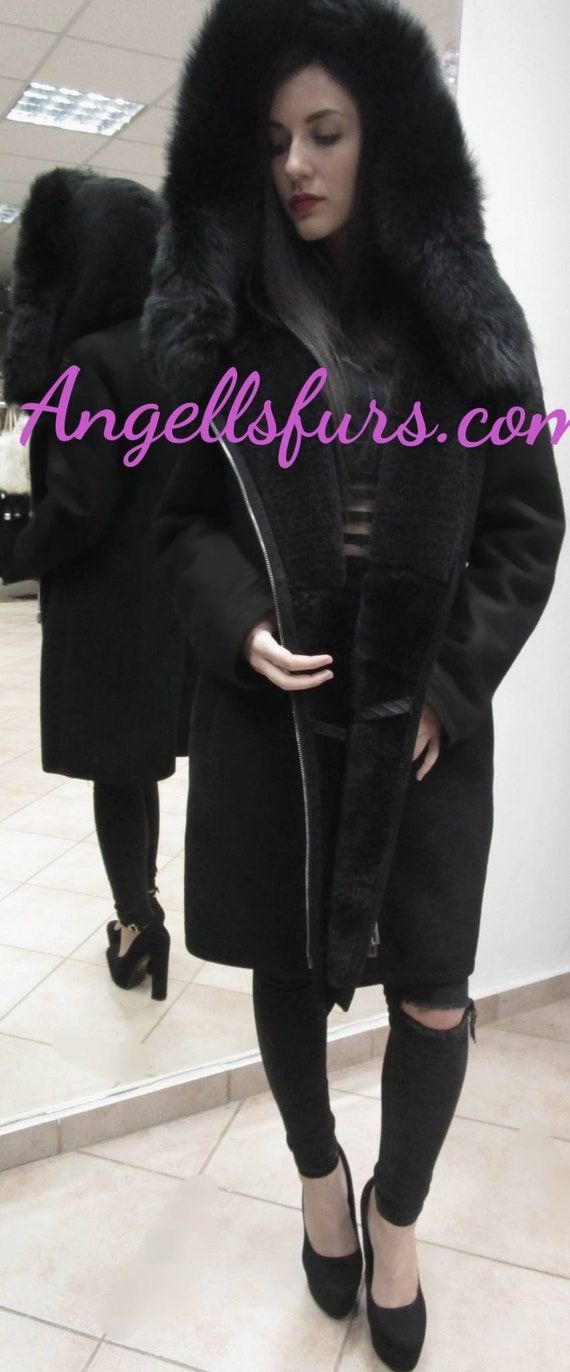 Sheepskin store black coat