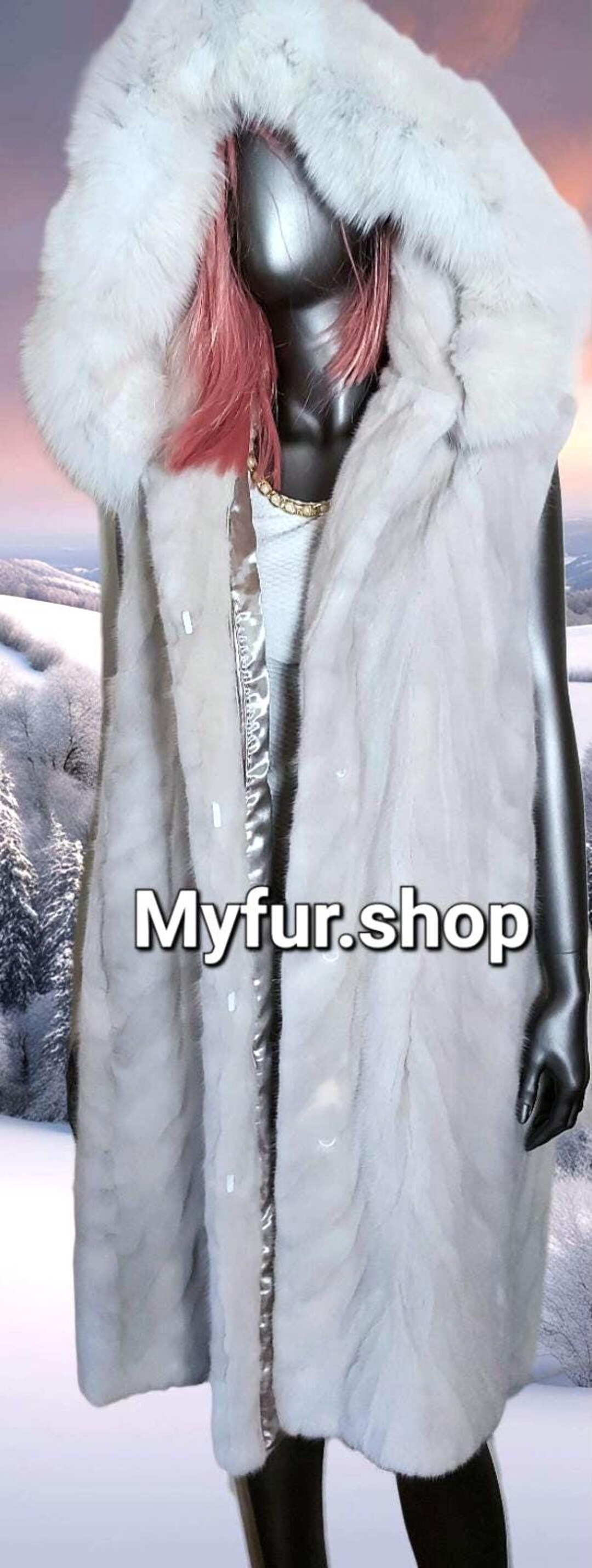 ロングフード付きミンクファーベスト！新品本物の天然毛皮 - Etsy 日本