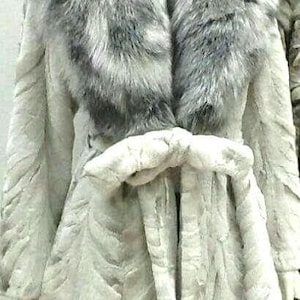 Sheared Long MINK Fur Coat with Fox Collar!Brand New Real Natural Genuine Fur