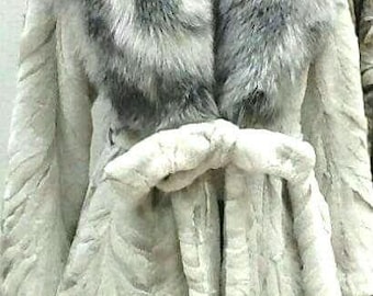 Sheared Long MINK Fur Coat with Fox Collar!Brand New Real Natural Genuine Fur
