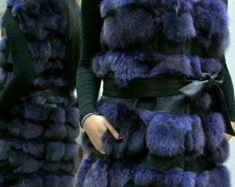 LONG PURPLE FOX Vest!Amazing Real Brand New Natural Genuine Fur!