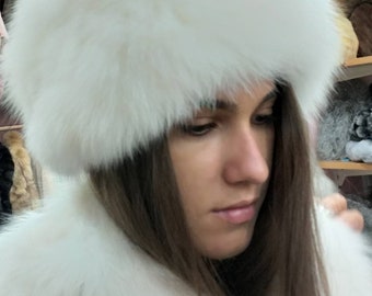 WHITE FOX HAT!Brand New Real Natural Genuine Fur!