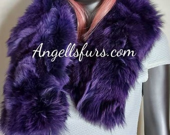 PURPLE FOX SCARF!Brand New Real Natural Genuine Fur!