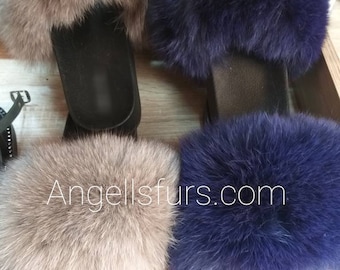 FOX FUR SLIDES!Brand New Real Natural Genuine Fur!