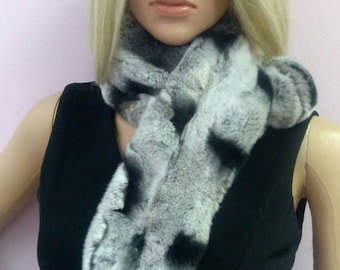 REX SCARF in CHINCHILLA color!Brand New Real Natural Genuine Fur!