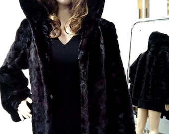 Hooded MINK parts Fur Jacket!Brand New Real Natural Genuine Fur