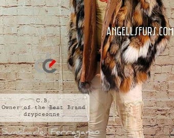 MEN'S SILVER Kross FOX Hooded Jacket!Video Available!Brand New Real Natural Genuine Fur!