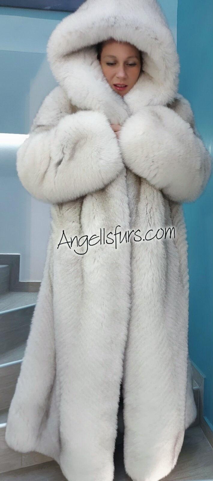 HOODED Full Length BLUE Fox Fullpelts Coat!brand New Real Natural ...