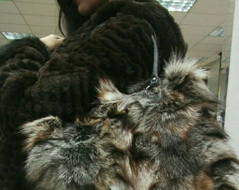 CRYSTAL FOX FUR Bag!Brand New Real Natural Genuine Fur