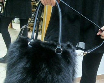 Black Fox and Leather BAG!Brand New Real Natural Genuine Fur