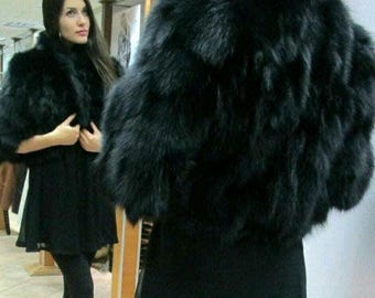 BLACK Fox Fur BOLERO!Brand New Real Natural Genuine Fur