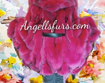 HOODED FOX Fur Cape!One Size!Brand New Real Natural Genuine Fur!