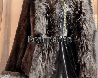FULLPELTS MINK Fur jacket with Silver FOX!Brand New Real Natural Genuine Fur