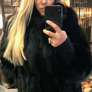 BASIC BLACK!New,Natural, Real Modern  Fox Fur Jacket!