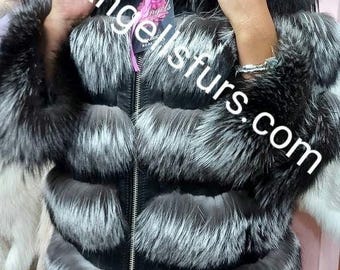 SILVER FOX JACKET!Brand New Real Natural Genuine Fur!