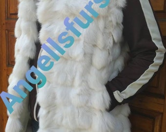 MEN'S New Real Natural Pearl White Fox Fur Vest!