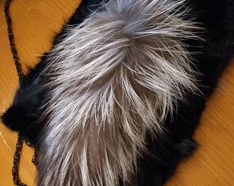 THREE FOX POM tail-keychain in Beautiful  Natural light Silver Fox  colors!