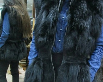 BLACK FOX VEST!Brand New Real Natural Genuine Fur