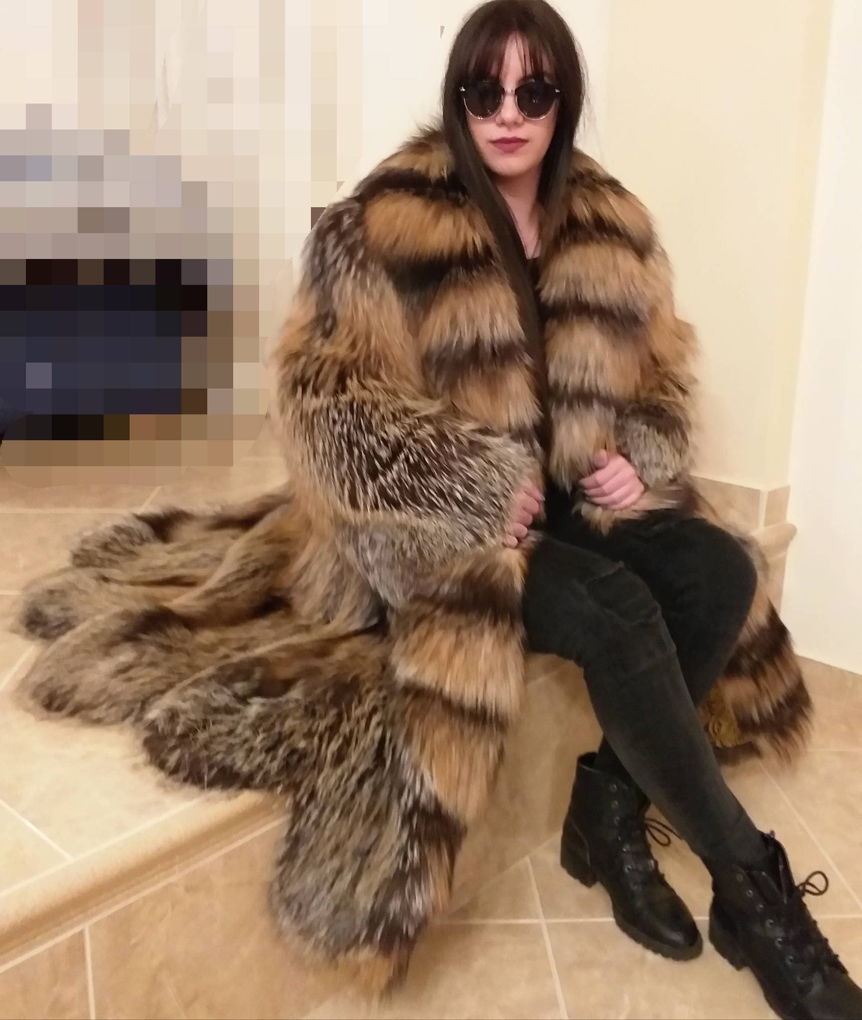 CROSS FOX FUR Coat!Brand New Real Natural Genuine Fur!