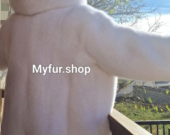 MEN'S WHITE HOODED Fox Coat!Fullpelts!Brand New Real Natural Genuine Fur!