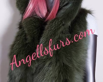 HOODED FOX VEST!Brand New Real Natural Genuine Fur!