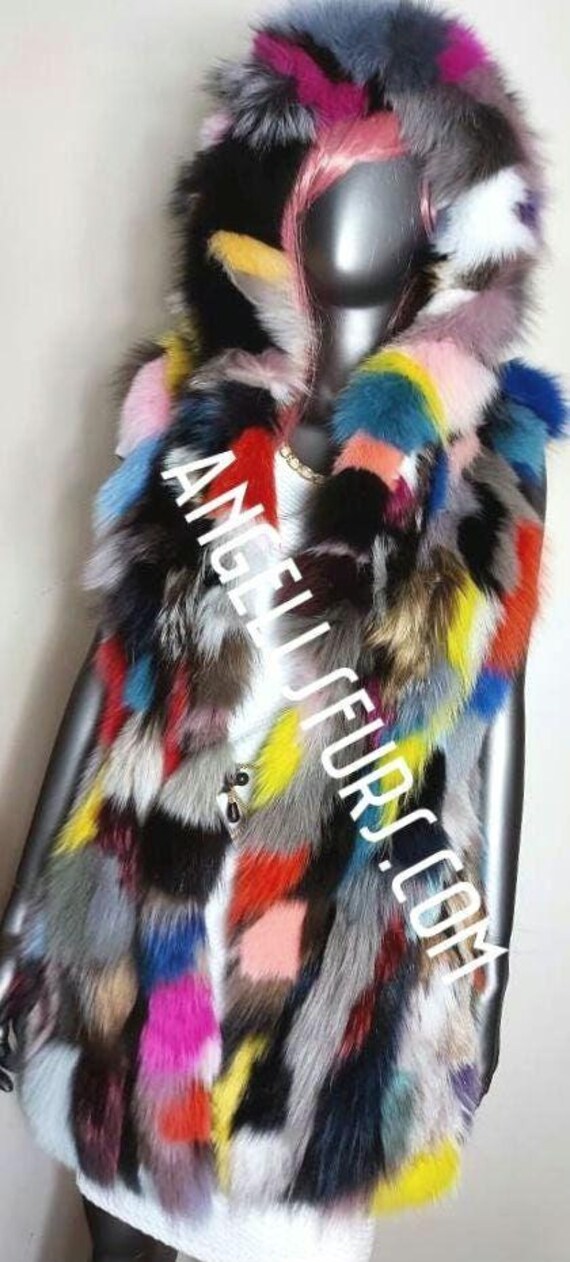 Veste Femme En Fourrure Renard Véritable Multicolore - Naturelle, Mode, Manches Longues