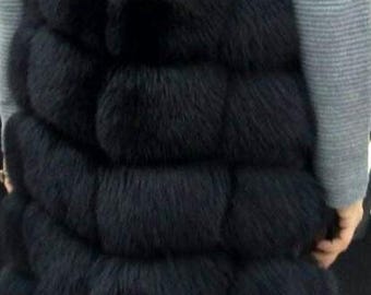 LONG BLACK FOX Fullpelt Fur Vest! Order Any color!