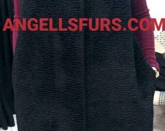 Black Rex Long Fur Vest!Brand New Real Natural Genuine Fur