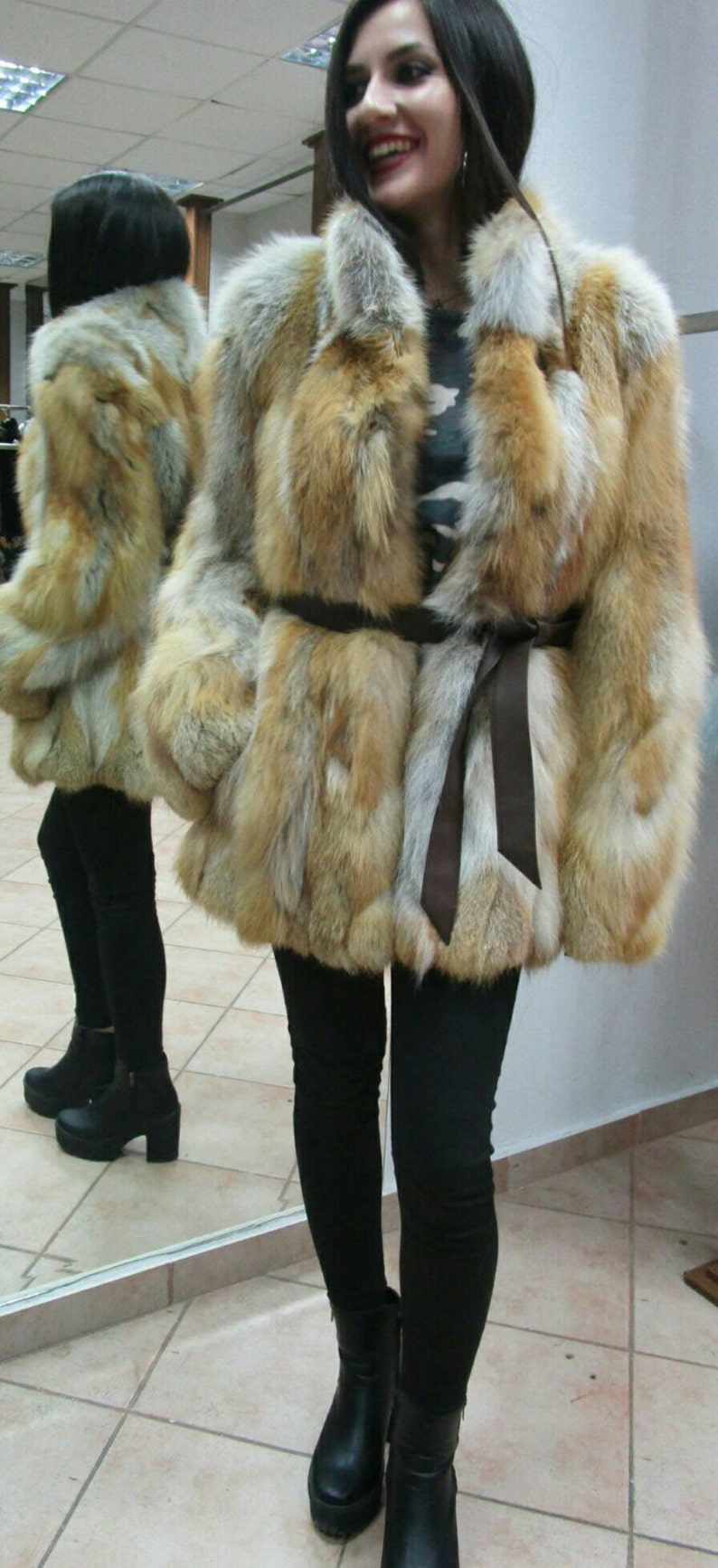 New!Natural Real RED fox coat!