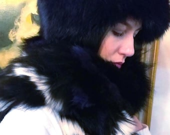 BLUE BLACK color Fox Fur HAT!Brand New Real Natural Genuine Fur