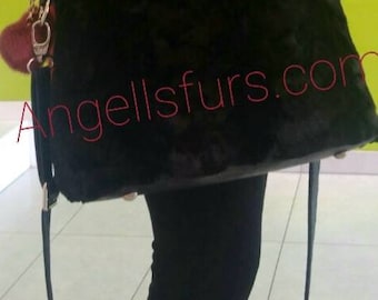 New Natural Real Beautiful model BLACK MINK Fur Bag!