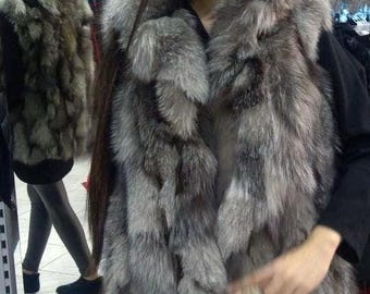 SILVER FOX VEST!Brand New Real Natural Genuine Fur!