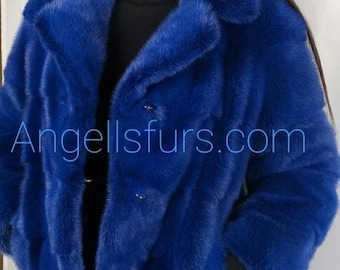 ROYAL BLUE MINK Fullpelts jacket! Order Any color!Brand New Real Natural Genuine Fur!
